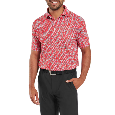 Floral Sketch Print Lisle Polo Herren