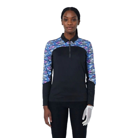 Print Poloshirt Langarm Damen