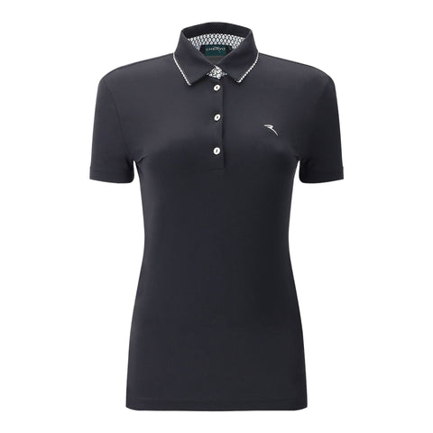 W Aroa SS Polo Schwarz (Kragen-Muster) Damen