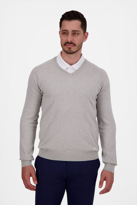 Pullover V-Ausschnitt Kirk M Silver Fog Melange Herren