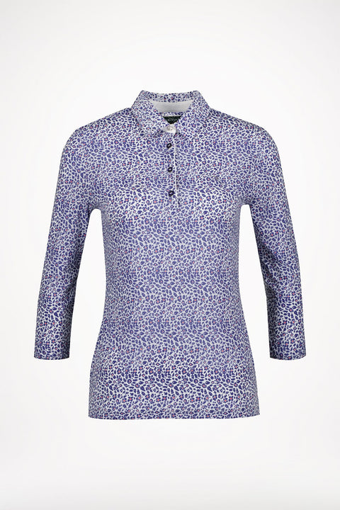 W Abatjour 3/4 Polo Blau/Weiß Gemustert Damen
