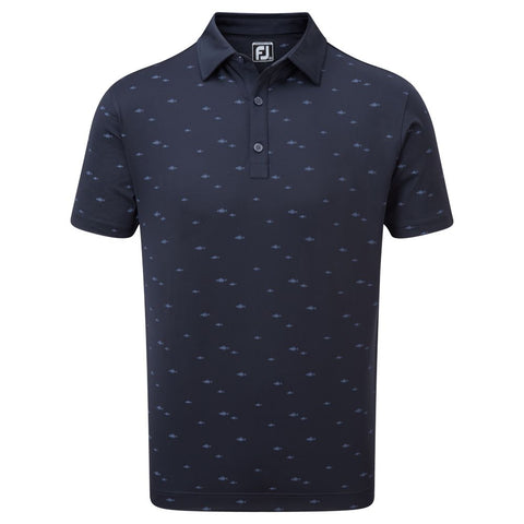 School of Fish Print Lisle Polo Herren