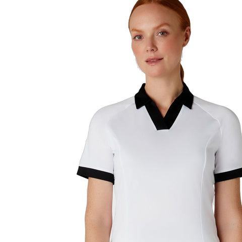 Short Sleeve V-Placket Colorblock Shirt Damen