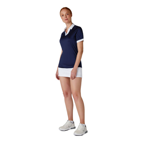 Short Sleeve V-Placket Colorblock Shirt Damen