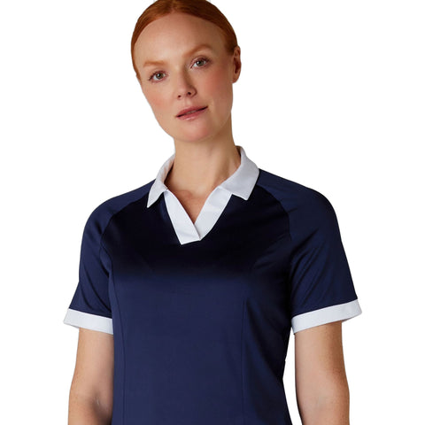 Short Sleeve V-Placket Colorblock Shirt Damen