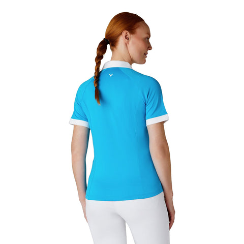 Short Sleeve V-Placket Colorblock Shirt Damen