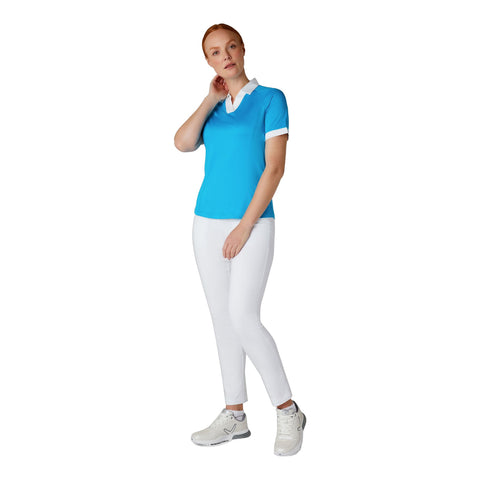 Short Sleeve V-Placket Colorblock Shirt Damen