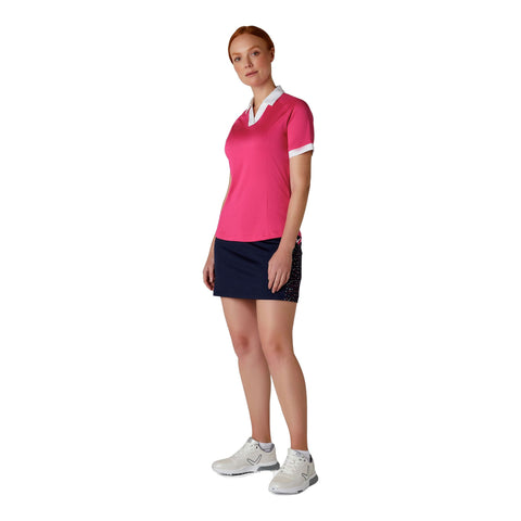 Short Sleeve V-Placket Colorblock Shirt Damen