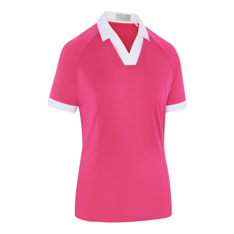 Short Sleeve V-Placket Colorblock Shirt Damen
