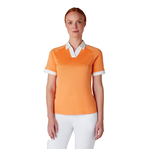 Short Sleeve V-Placket Colorblock Shirt Damen