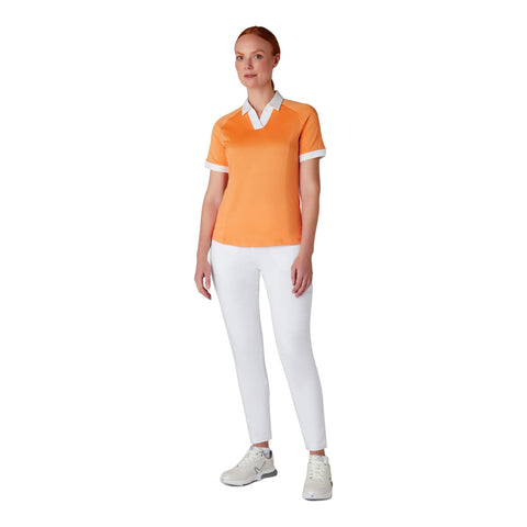 Short Sleeve V-Placket Colorblock Shirt Damen