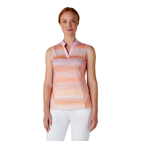 Striped Chev Placket Sleeveless Polo Damen