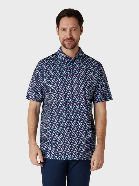 All Over Birdie Print Golf Polo Herren