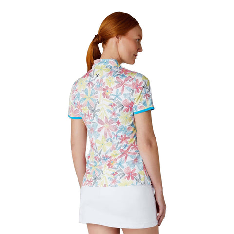 Allover Chev Floral Short Sleeve Polo Shirt Damen