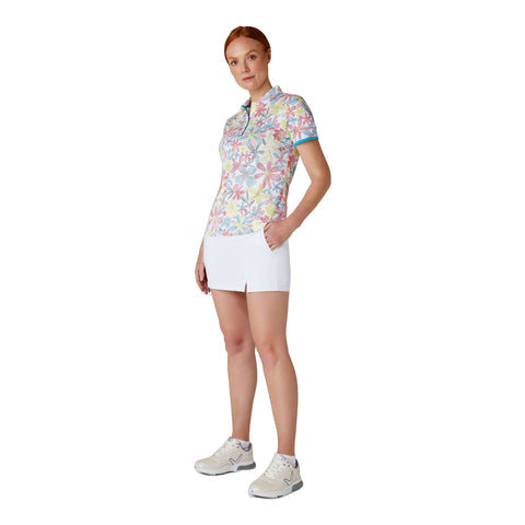 Allover Chev Floral Short Sleeve Polo Shirt Damen
