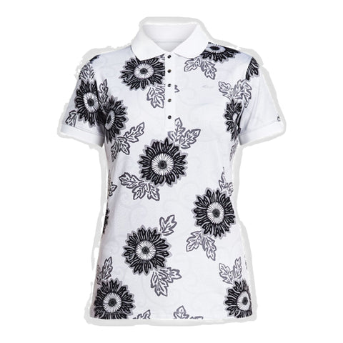Polo AOP Schwarz Massai Flower Damen