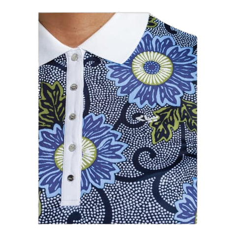 Polo AOP Blau Massai Flower Damen