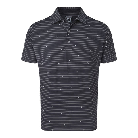M Lisle Stripe Leaf SS Polo Navy/White Herren