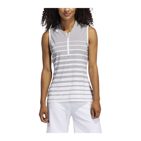 W Engineered Stripe SL Polo White/Grey Damen