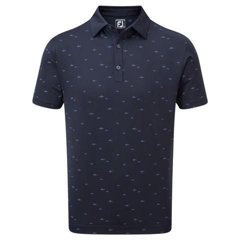 School of Fish Print Lisle Polo Herren