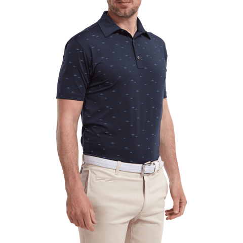School of Fish Print Lisle Polo