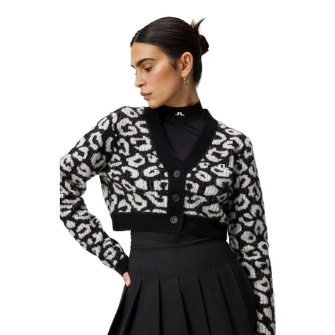 W Mallory Cropped Cardigan Leo-Print Black/White Damen