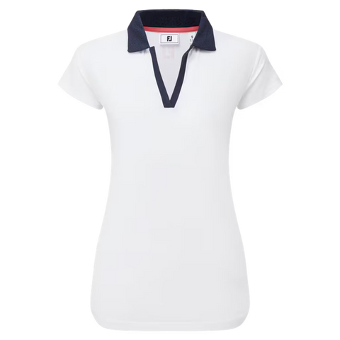 Cap Sleeve Print Trim Lisle Polo Damen
