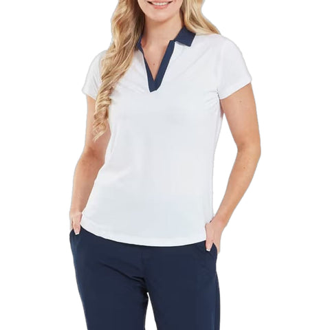Cap Sleeve Print Trim Lisle Polo Damen