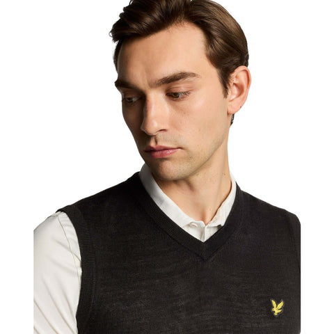 Merino Blend Knitted V-Neck Vest Herren