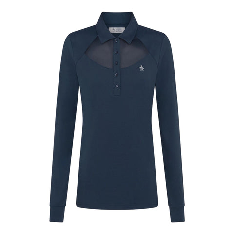 Mesh Langarm Poloshirt Damen